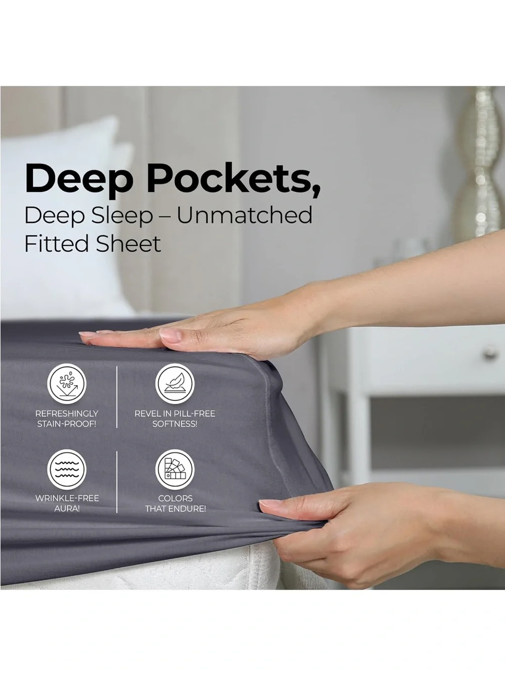 TWIN XL or SPLIT KING Charcoal Grey Fitted Sheet Elastic Corner Bedding